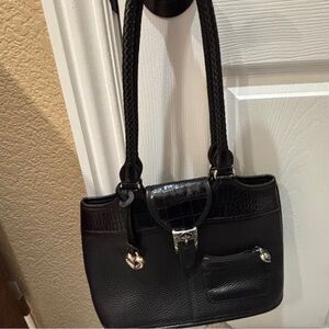 Brighton Classic Black Pebbled & Crocodile Print Leather Vintage Purse